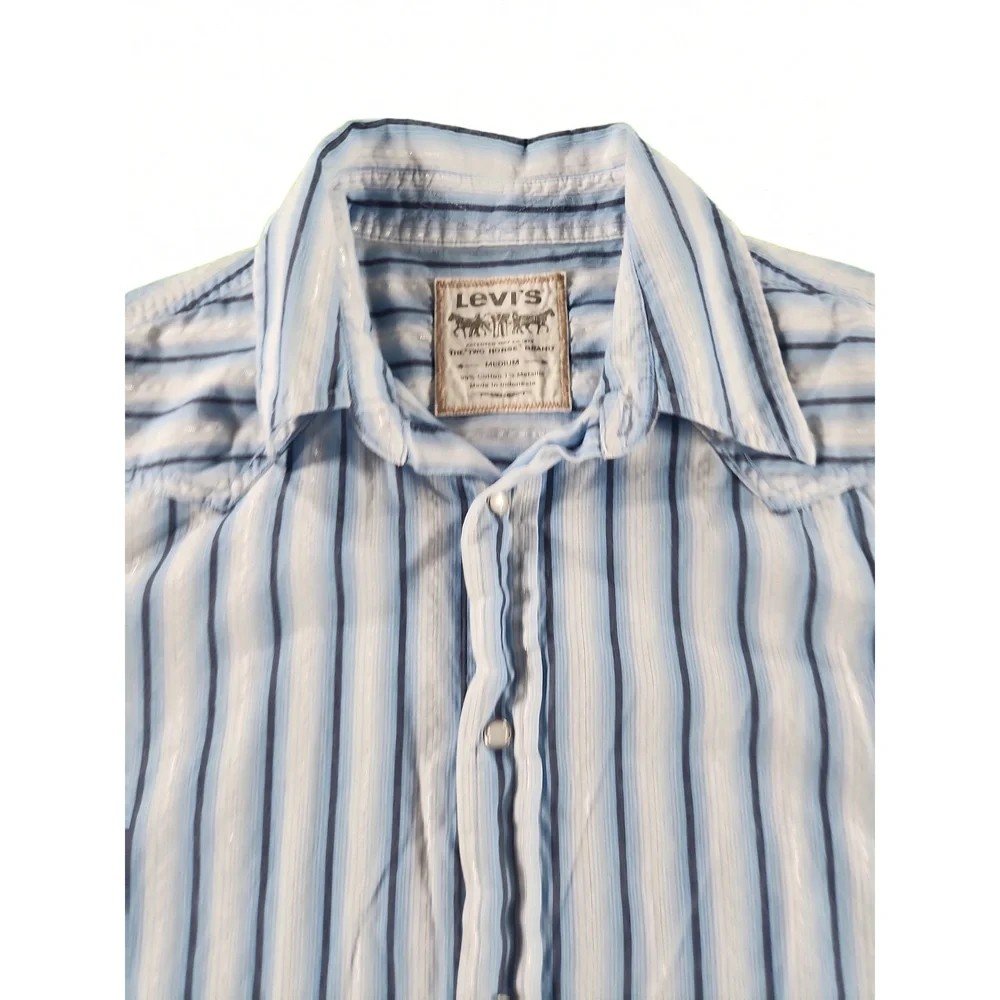 Levi's Striped Pearl Snap Western Shirt Size M Cotton Metallic Blend Workwear